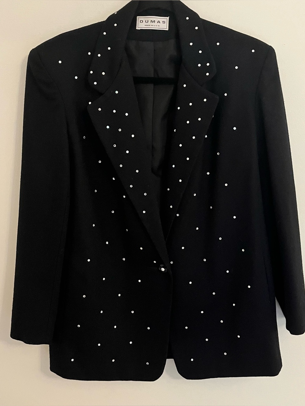 Vintage DUMAS black wool jacket with rhinestones
